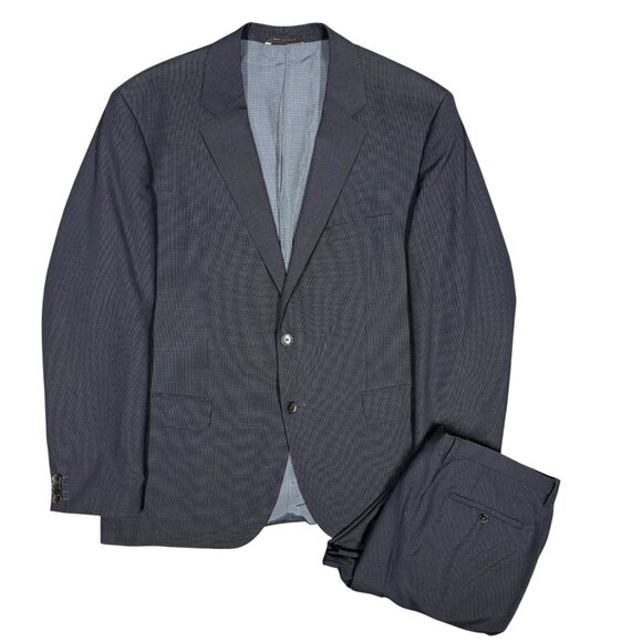 Hugo Boss Suit 2pc Micro-Check Textured Navy Blue Wool Keys/Shaft 46R 40x30 - Picture 1 of 12
